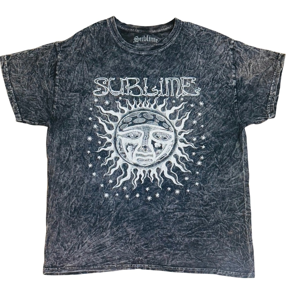 Sublime Y2K Graphic T-Shirt Sun Logo Acid Wash Black Gray Mens Large L